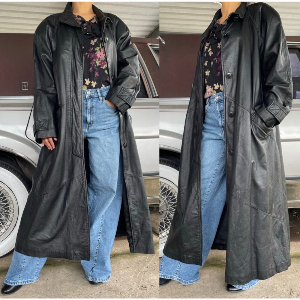 🔥Vintage Winlit 100% Genuine Leather Soft Matrix Gothic Retro Long Overcoat S